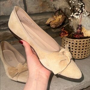 Cottagecore Spring Easter Tan Suede Bow Ballet Flats